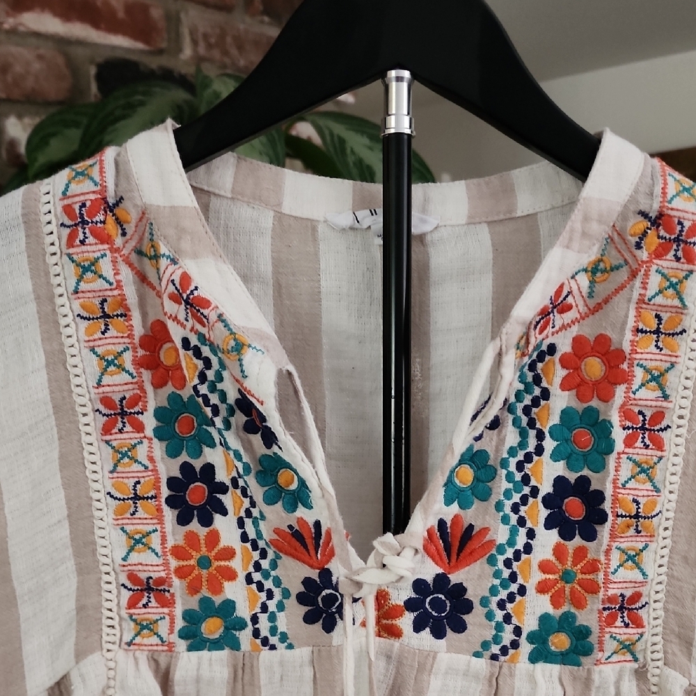 THML Embroidered Boho Cotton Top | Tassel Tie | Peasant Blouse - Picture 2 of 11